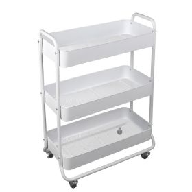 3 Tier Wide Metal Utility Cart, Arctic White, Laundry Cart, Adult and Child