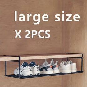 Swiss Quality Adjustable Expandable Shoe Rack, Stackable Iron Shoe Rack, Space Saving Hanging Rack For Home Shoe Storage, Bottom Basket (Option: blacklargesize2)